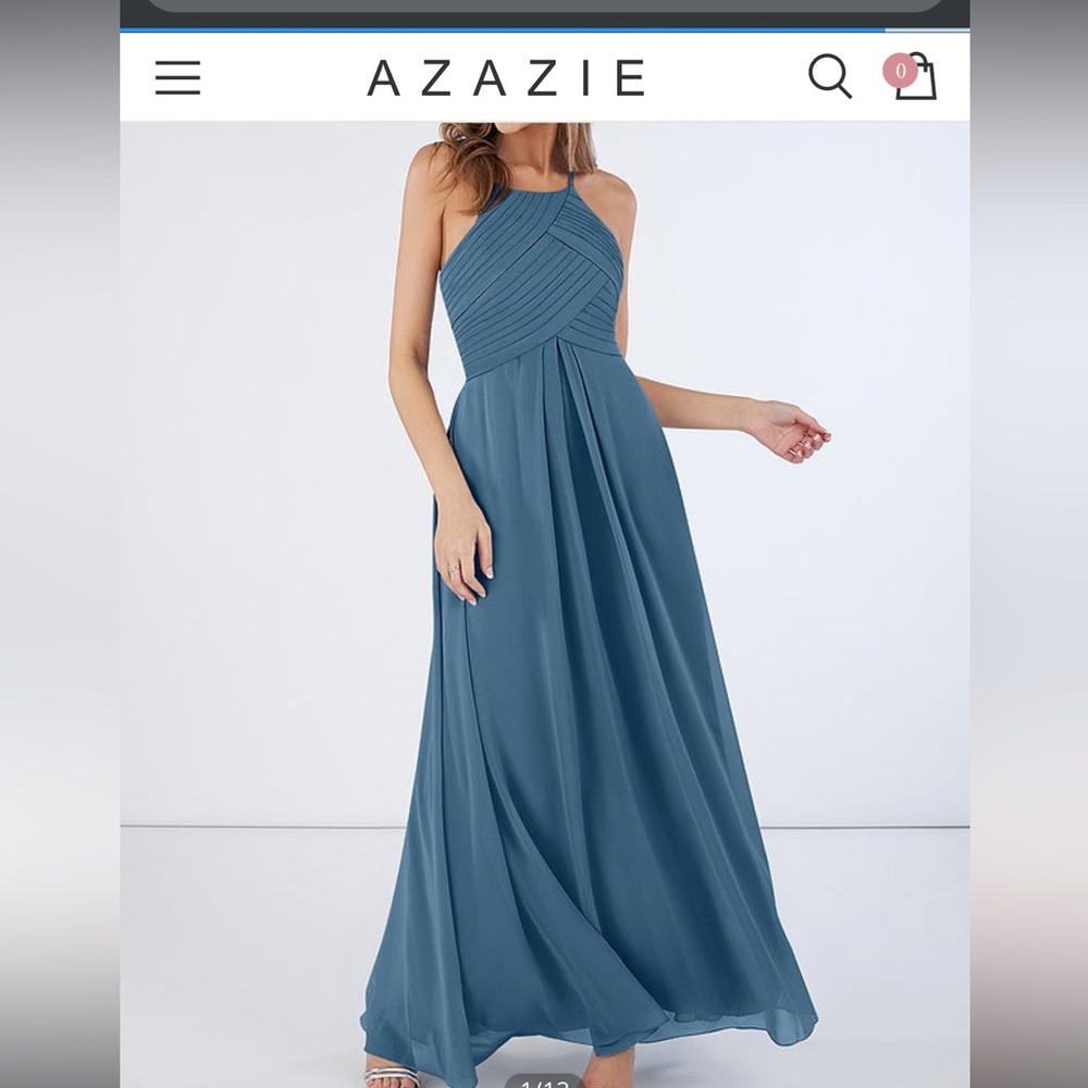 Azazie Teal chiffon floor length gown bridesmaids dress